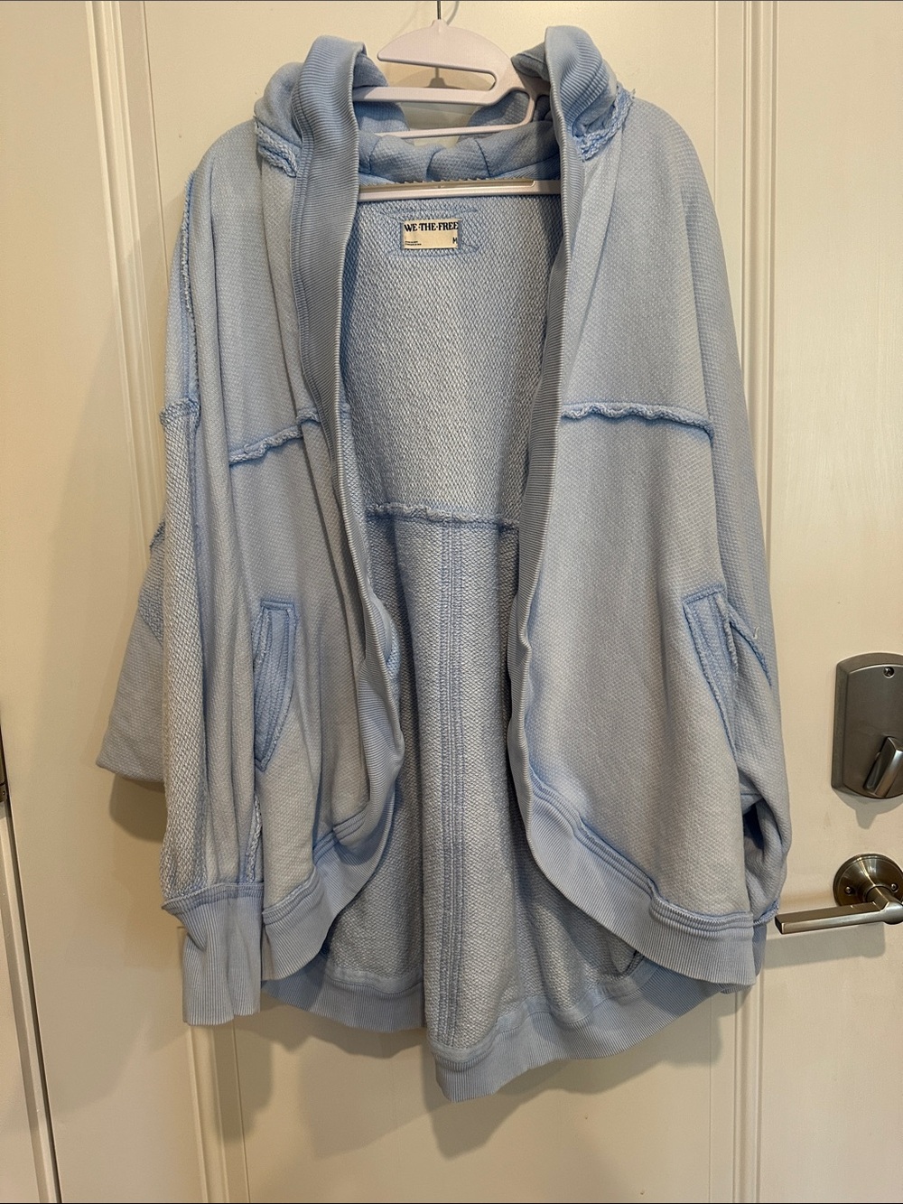 We The Free Pale Blue Open-Front Hoodie Sweatshirt Bat wing arms NWOT